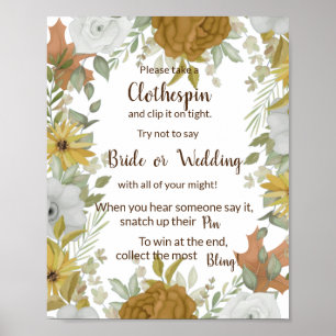 Put a Clothes Pin Boho Autumn Shower Game Sign