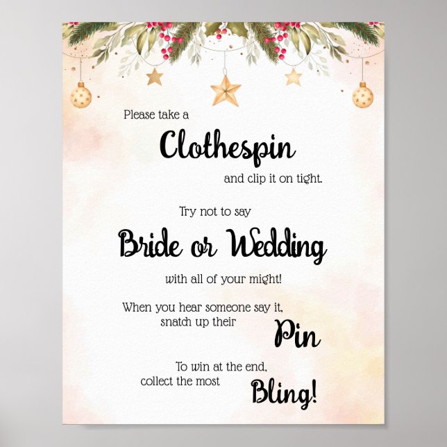 Put a Clothes Pin Christmas Shower Game Sign (Front)