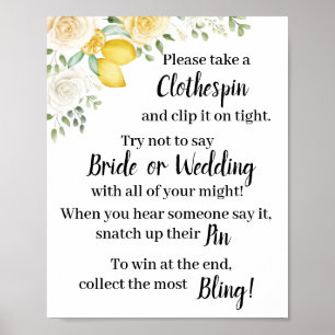 Put a Clothes pin Lemons & Roses Shower Game Sign