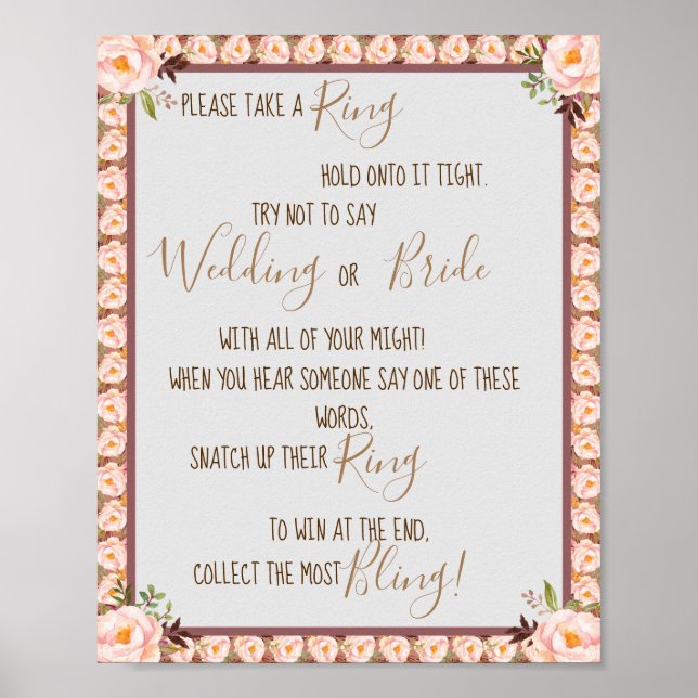 Put a Ring on Floral Frame Bridal Shower Game Sign (Front)