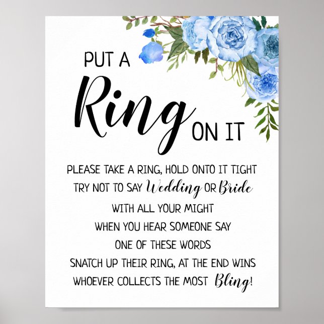 Put a Ring on it bridal shower wedding game sign (Front)