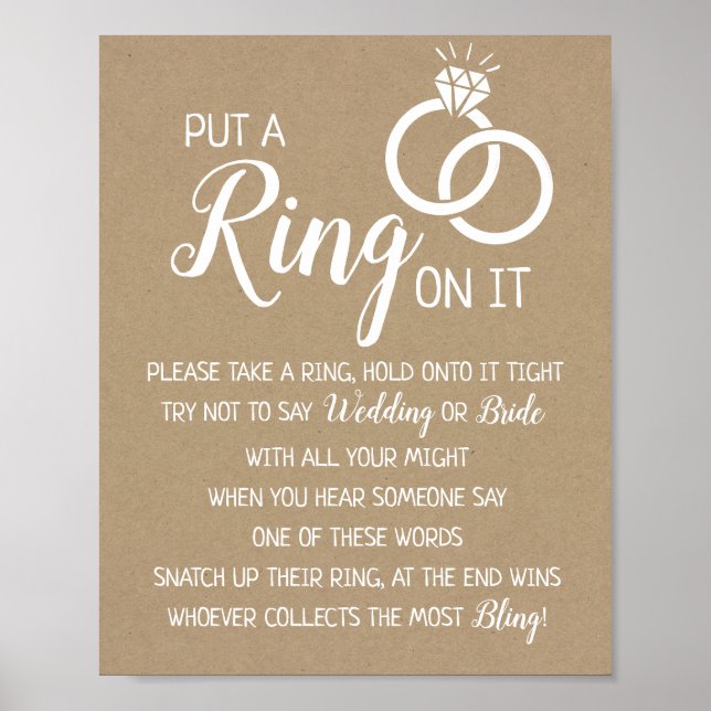 Put a Ring on it bridal shower wedding game sign (Front)