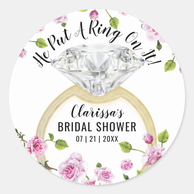 Put A Ring On It Modern Diamond Floral Classic Round Sticker (Front)