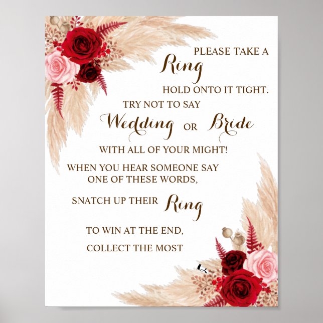 Put a Ring on Pampas Bridal Shower Game Sign (Front)