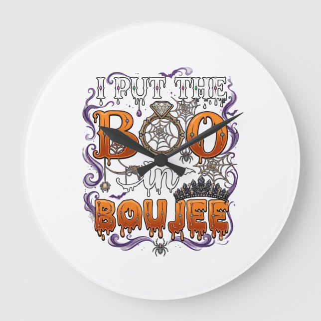 Put Boo Boujee Halloween Diamond Ring Crown_1 Large Clock (Front)