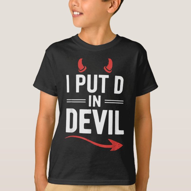 Put D in Devil Funny Halloween Matching Couple T-Shirt (Front)