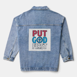 Put God First Christian Quote Vector Denim Jacket