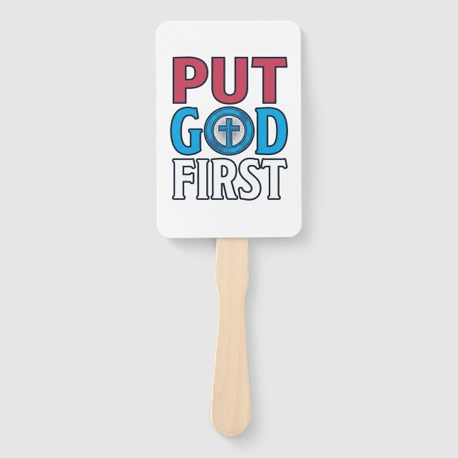 Put God First Christian Quote Vector Hand Fan (Front)