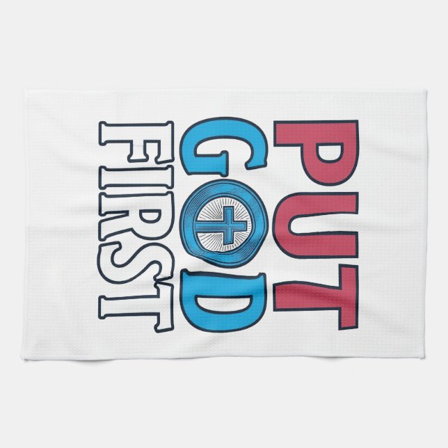 Put God First Christian Quote Vector Kitchen Towel (Horizontal)