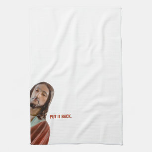 Put It Back Funny Jesus On White background Kitchen Towel