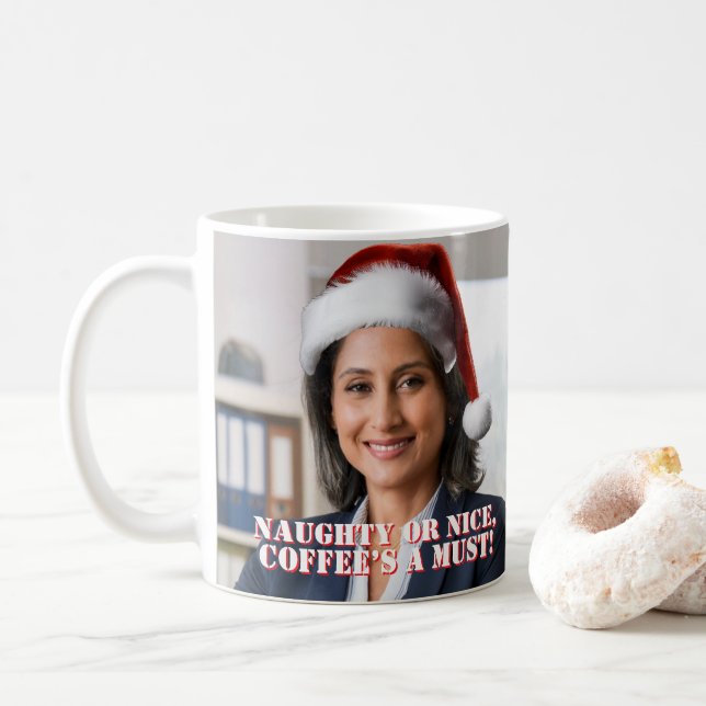 Put on a Santa hat | Funny Office Holiday Party Coffee Mug (With Donut)