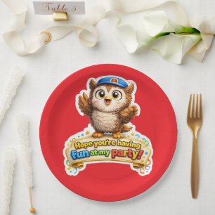 Put the owl, hope you're having fun red party pape paper plate