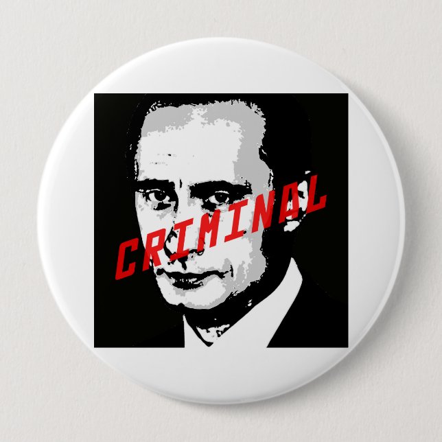 PUTIN IS A WAR CRIMINAL 4 INCH ROUND BUTTON (Front)