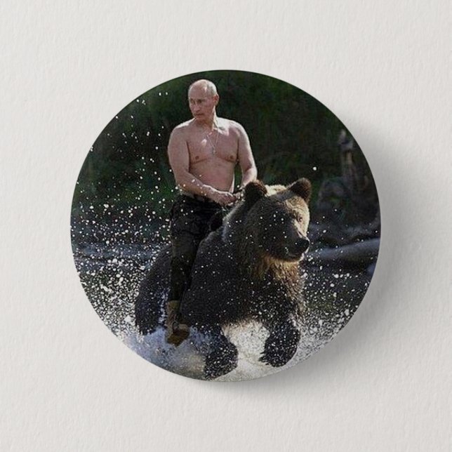 Putin rides a bear! 2 inch round button (Front)