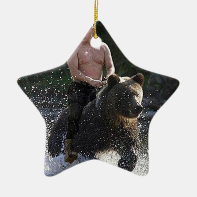 Putin rides a bear! ceramic ornament (Front)