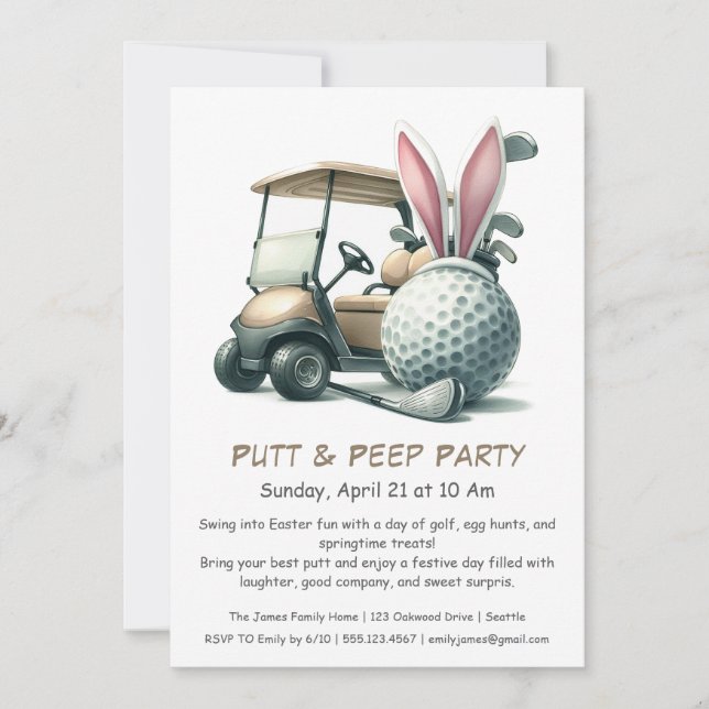 Putt & Peep Party Pâques Golf Invitation (Devant)