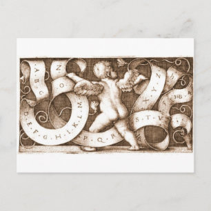 Putte Mit Spruchband Mit Alphabet vintage postcard