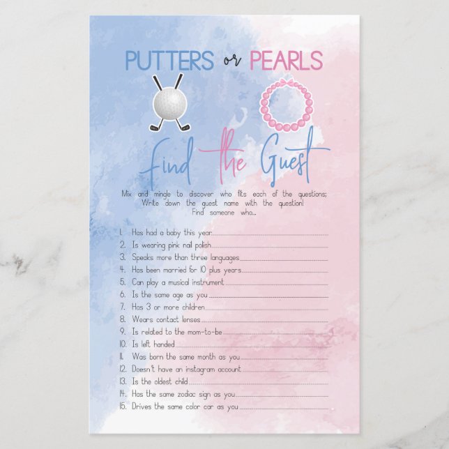 Putters or Pearls Find the guest game (Front)