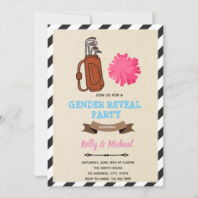 Putters or Pom Poms gender reveal card (Front)