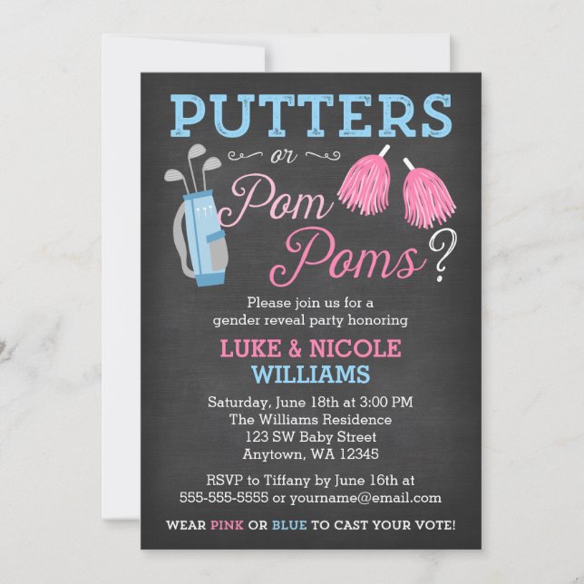 Putters or Pom Poms Gender Reveal Party Invitation (Front)