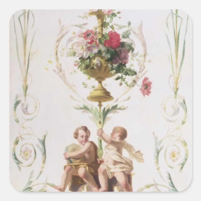 Putti amid swags of flowers and leaves square sticker (Front)