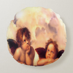 Putti Pair of Angels Round Pillow