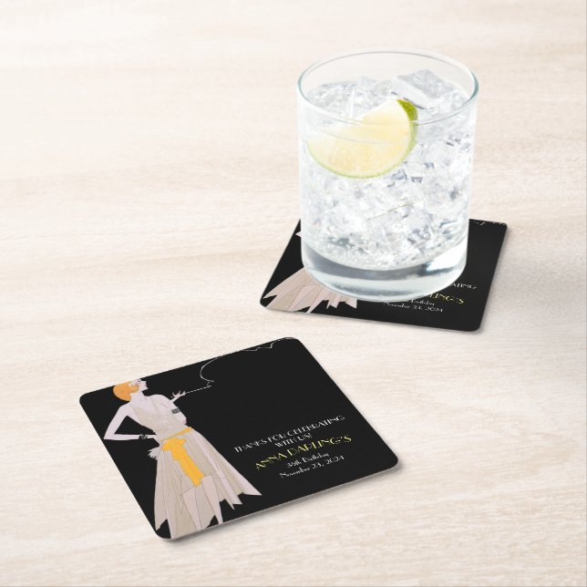 Puttin' On the Ritz 20's Flapper Jazz and Booze Square Paper Coaster (Insitu)