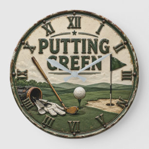 Putting Green Vintage Golf Funny Golfer Gift Large Clock