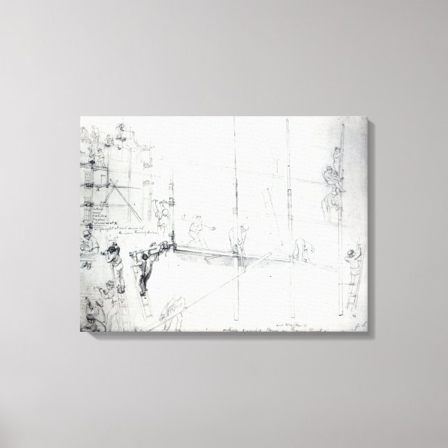 Putting up Scaffolding outside Craig's House Canvas Print (Front)