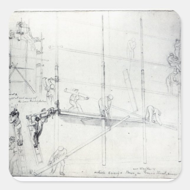 Putting up Scaffolding outside Craig's House Square Sticker (Front)