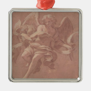 Putto and Angel Holding a Banderole Metal Ornament