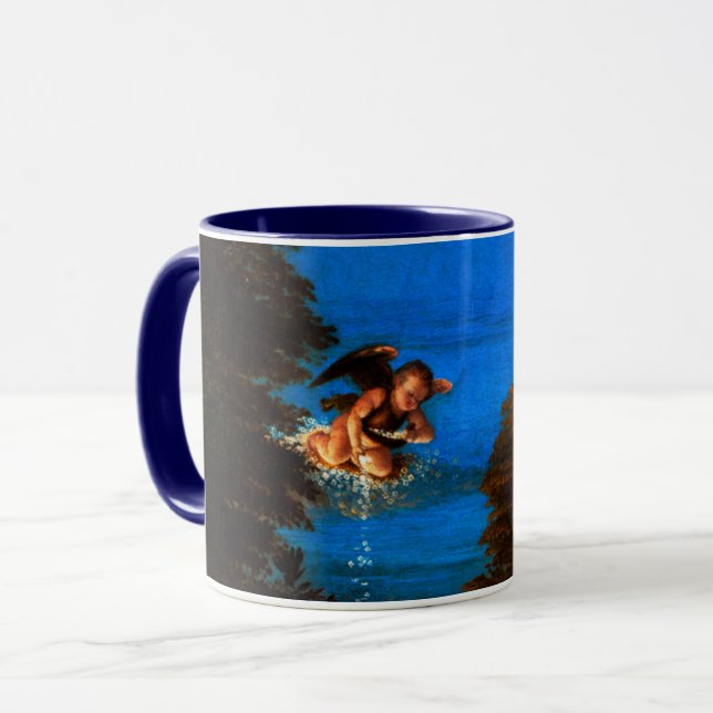Putto In Blue Sky Pours a Cascade of White Flower Mug (Front Left)