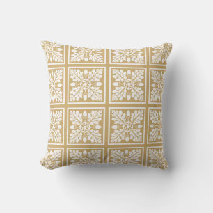 Putty Acorn and Leaf Tile Design Throw Pillow
