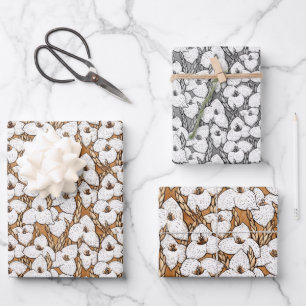 Puya Flower Floral Pattern Sepia Brown Grey White Wrapping Paper Sheet