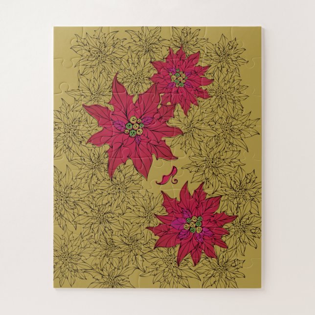 PUZZLE ポインセチアと赤い靴。からし色 (Vertical)