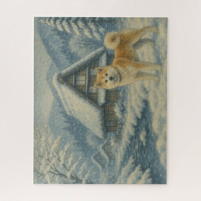 Puzzle 雪の山里と秋田犬 / Akita Inu in a Snowy Mountain Village (Vertical)