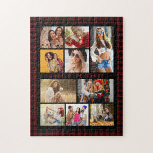 Puzzle 10 Photo Modern Trendy Red Plaid Stylish Name