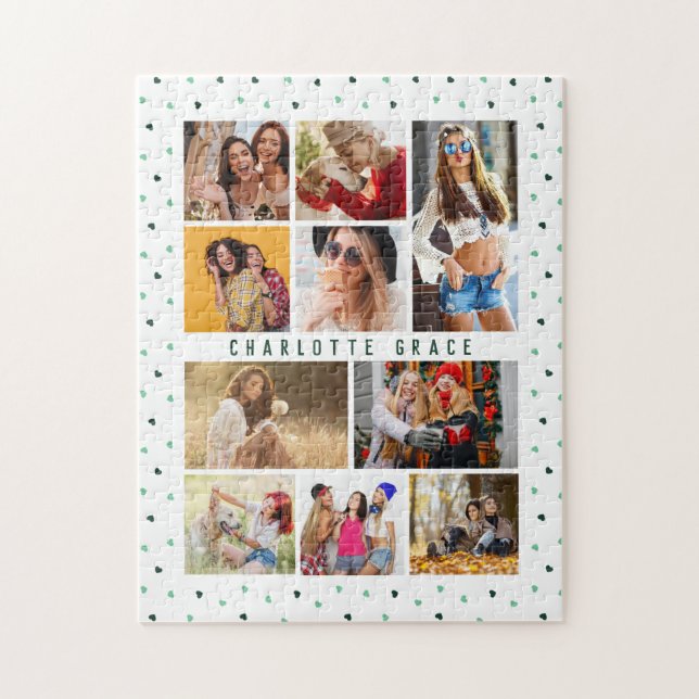 Puzzle 10 Photo Vert moderne Amour romantique Chauffe Nom (Vertical)