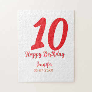 Puzzle 10e anniversaire ajouter nom date année rouge modè