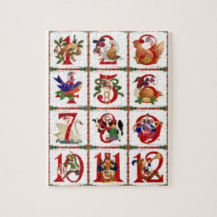 Puzzle 12 jours de cadeaux d'impression d'édredon de Noël