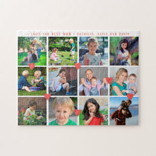 Puzzle 12 photo collage LOVE pour BEST MOM script rouge