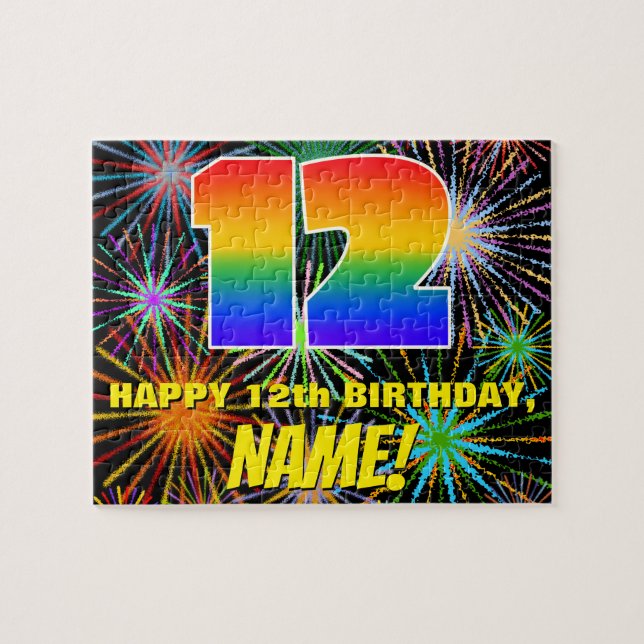 Puzzle 12e anniversaire : Feu d'artifice festif amusant e (Horizontal)
