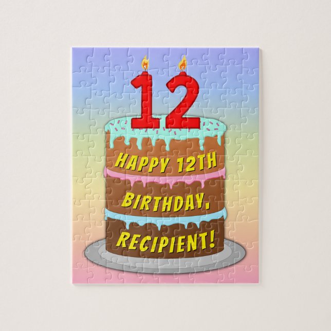 Puzzle 12e anniversaire : Fun Cake and Candles + Nom pers (Vertical)