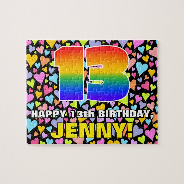 Puzzle 13e anniversaire — Formes de coeur amusantes et ai (Horizontal)