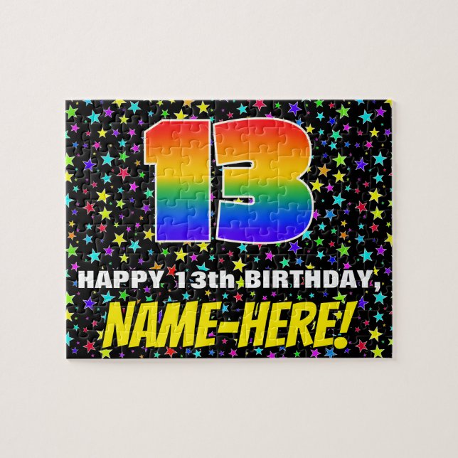 Puzzle 13e anniversaire — Motif de terrain amusant, color (Horizontal)
