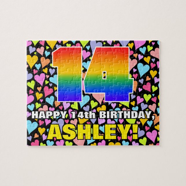 Puzzle 14e anniversaire — Formes de coeur amusantes et ai (Horizontal)