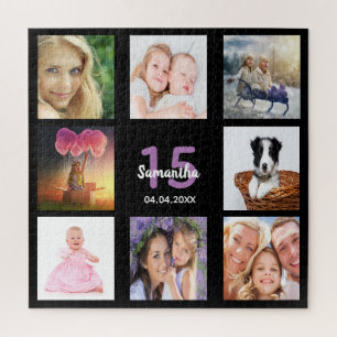 Puzzle 15e anniversaire 15 photo collage fille noir