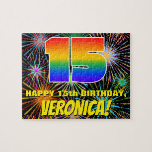 Puzzle 15e anniversaire : Feu d'artifice festif amusant e