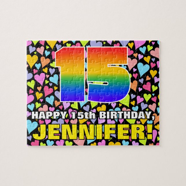 Puzzle 15e anniversaire — Formes de coeur amusantes et ai (Horizontal)
