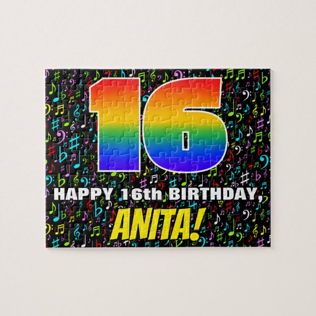 Puzzle 16e anniversaire — Symboles de musique amusante et (Horizontal)